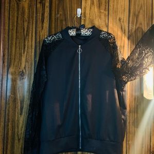 Plus Size Black Contrast Lace Solid Jacket